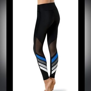 Weissman Balera Performance Sporty Mesh Accent Leggings Black Blue Medium Adult